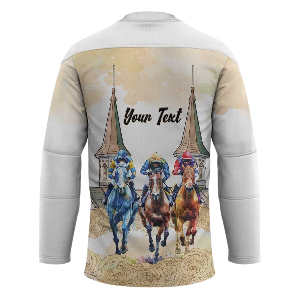 Kentucky Horse Racing Personalized Hockey Jersey Churchill Downs Roses Pastel Yellow