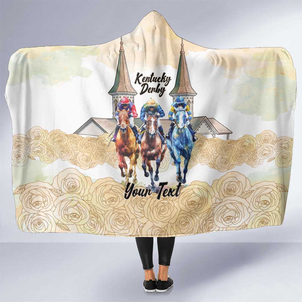 Kentucky Horse Racing Personalized Hooded Blanket Churchill Downs Roses Pastel Yellow