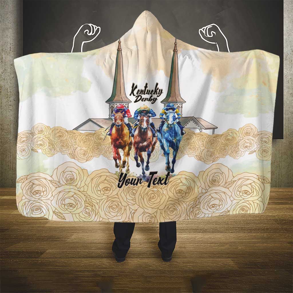 Kentucky Horse Racing Personalized Hooded Blanket Churchill Downs Roses Pastel Yellow