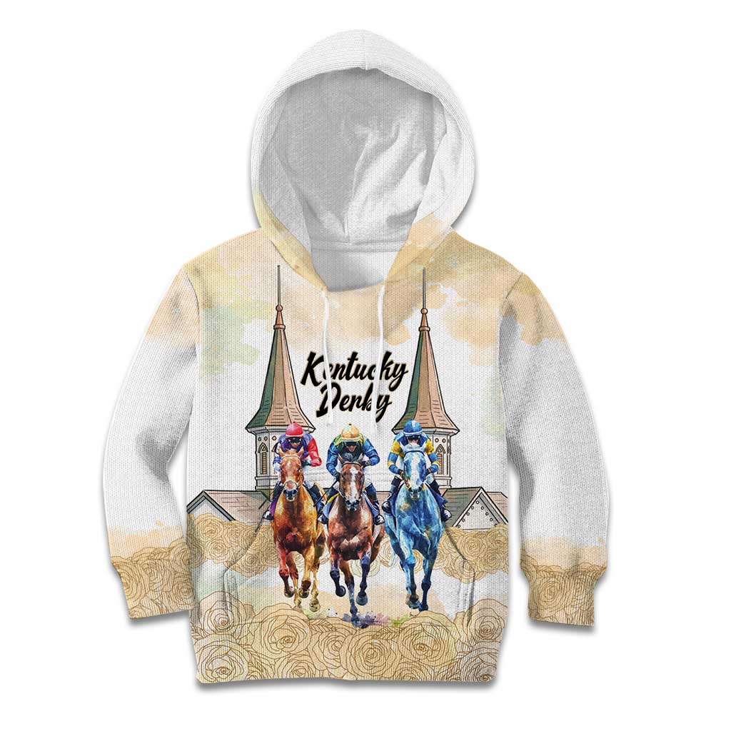 Kentucky Horse Racing Personalized Kid Hoodie Churchill Downs Roses Pastel Yellow