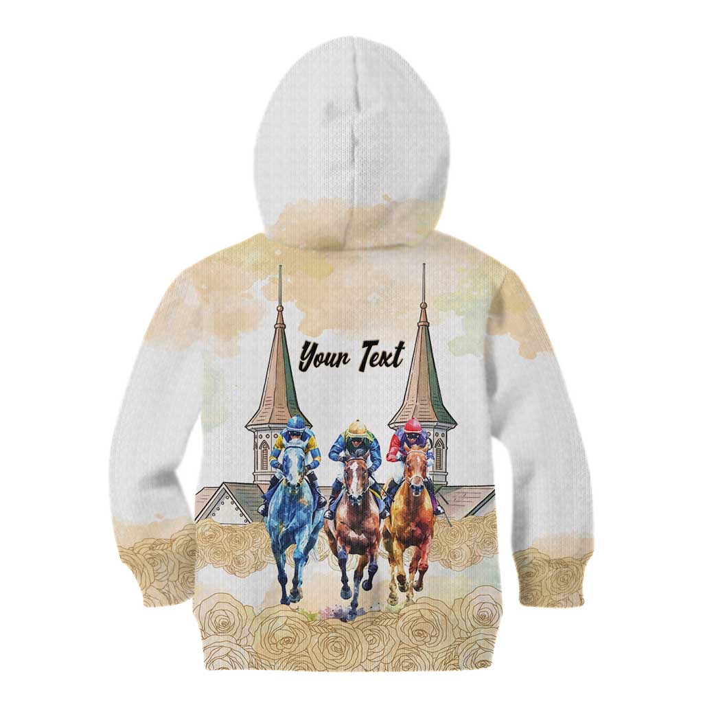 Kentucky Horse Racing Personalized Kid Hoodie Churchill Downs Roses Pastel Yellow