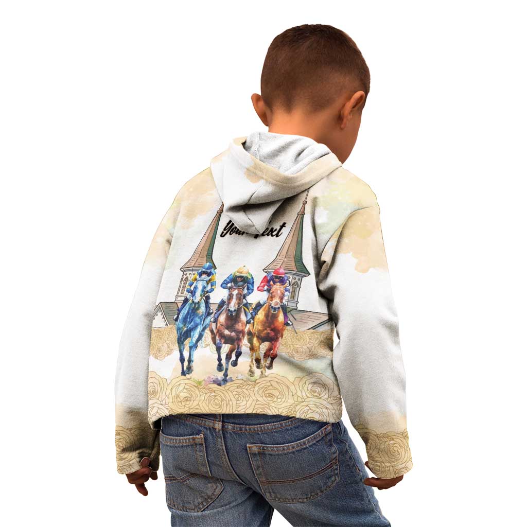 Kentucky Horse Racing Personalized Kid Hoodie Churchill Downs Roses Pastel Yellow