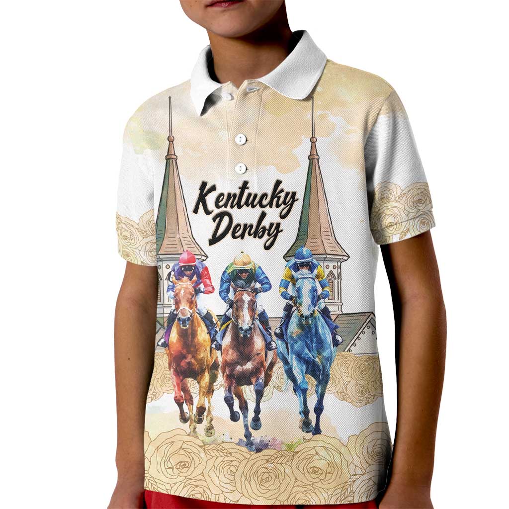 Kentucky Horse Racing Personalized Kid Polo Shirt Churchill Downs Roses Pastel Yellow