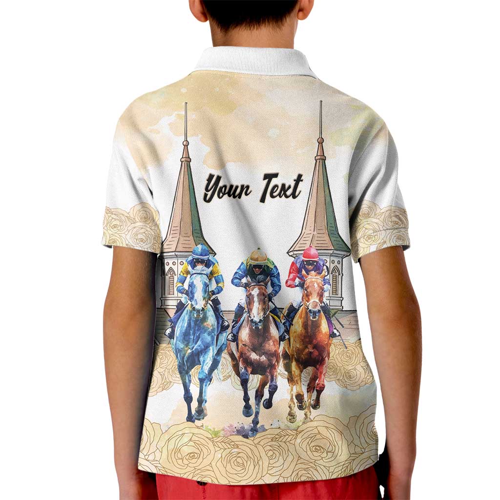 Kentucky Horse Racing Personalized Kid Polo Shirt Churchill Downs Roses Pastel Yellow