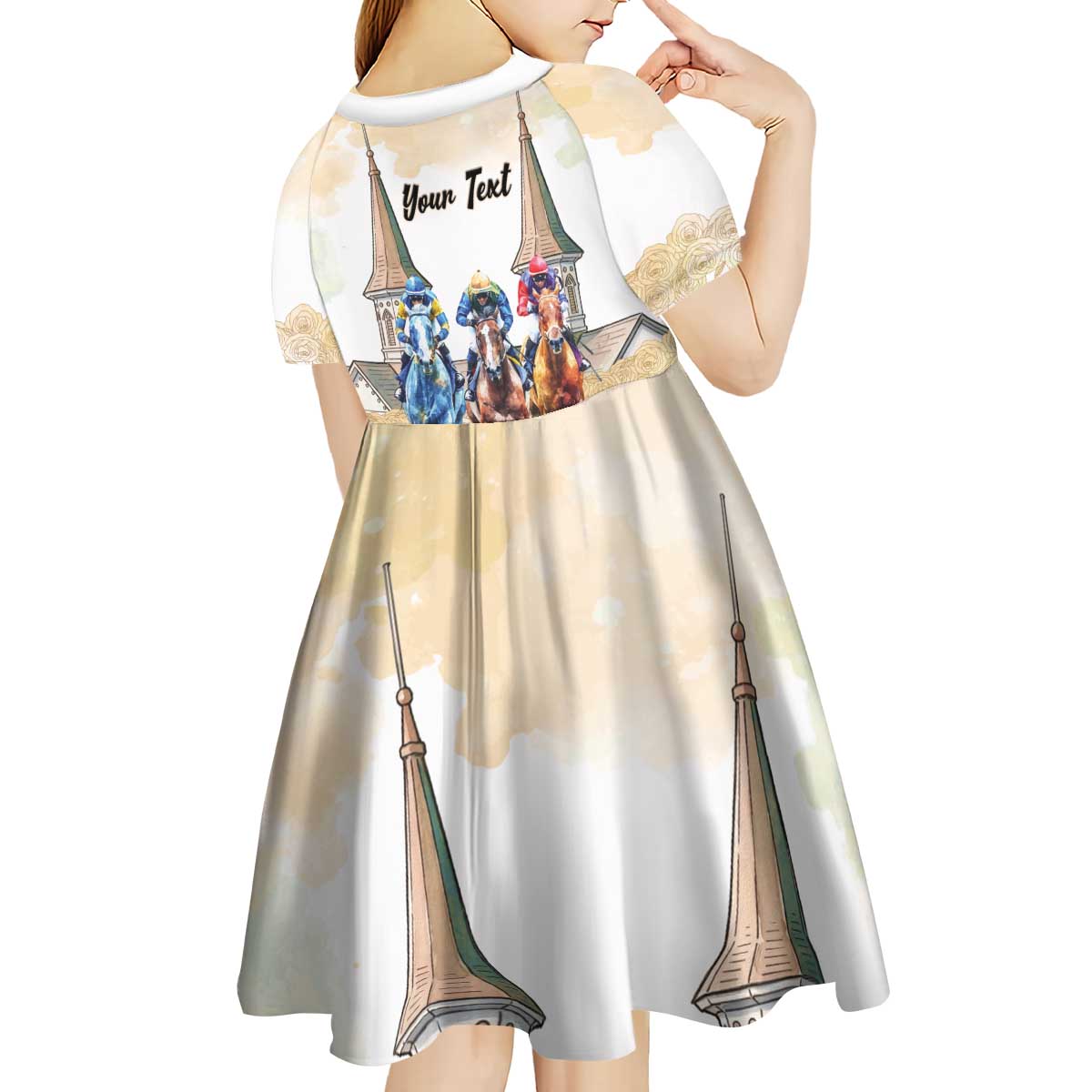 Kentucky Horse Racing Personalized Kid Short Sleeve Dress Churchill Downs Roses Pastel Yellow