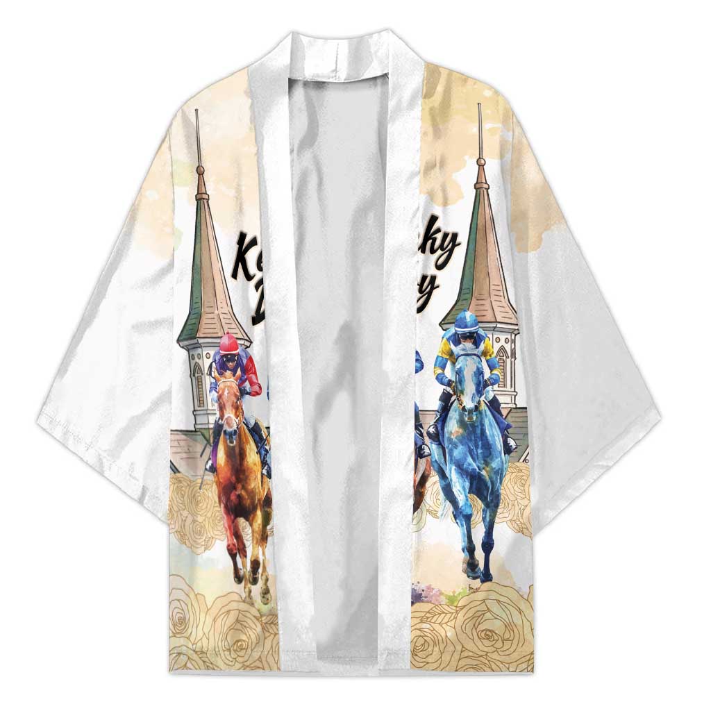 Kentucky Horse Racing Personalized Kimono Churchill Downs Roses Pastel Yellow