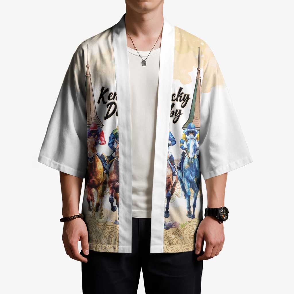 Kentucky Horse Racing Personalized Kimono Churchill Downs Roses Pastel Yellow