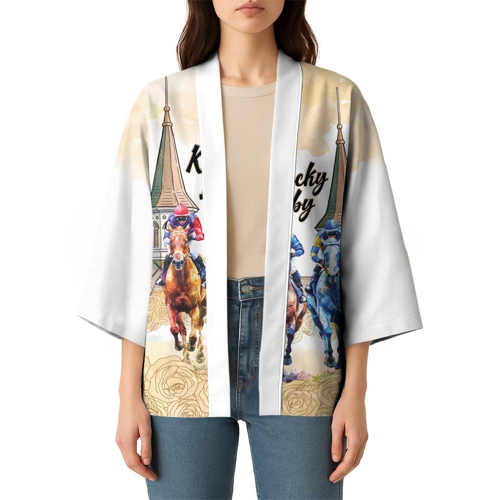 Kentucky Horse Racing Personalized Kimono Churchill Downs Roses Pastel Yellow