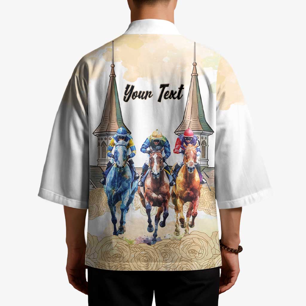 Kentucky Horse Racing Personalized Kimono Churchill Downs Roses Pastel Yellow