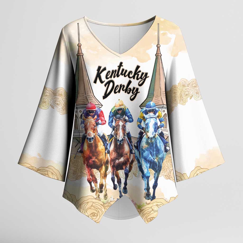 Kentucky Horse Racing Personalized Kimono Sleeve Blouse Churchill Downs Roses Pastel Yellow