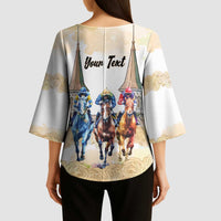 Kentucky Horse Racing Personalized Kimono Sleeve Blouse Churchill Downs Roses Pastel Yellow