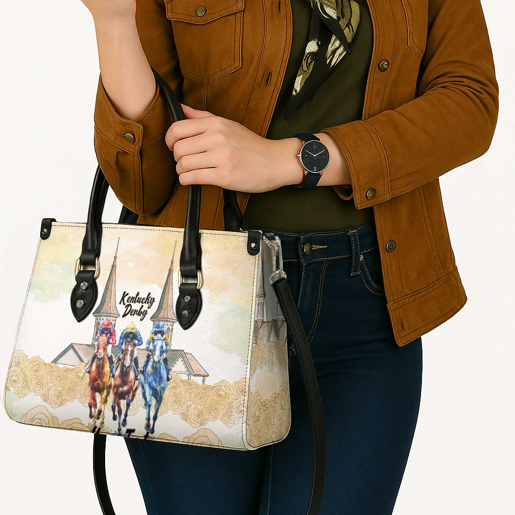 Kentucky Horse Racing Personalized Leather Bag Churchill Downs Roses Pastel Yellow