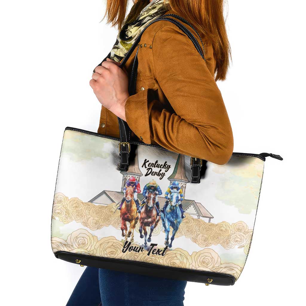 Kentucky Horse Racing Personalized Leather Tote Bag Churchill Downs Roses Pastel Yellow