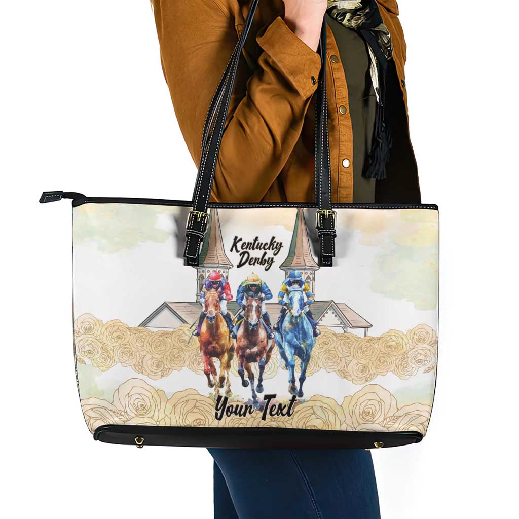 Kentucky Horse Racing Personalized Leather Tote Bag Churchill Downs Roses Pastel Yellow