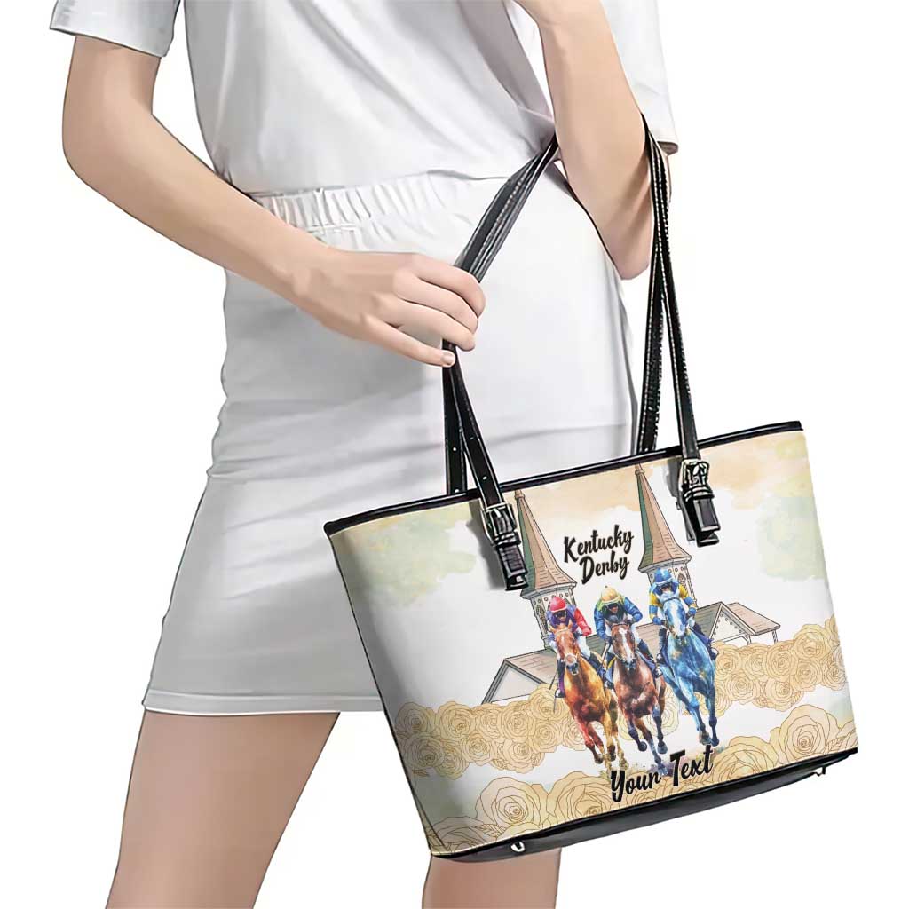 Kentucky Horse Racing Personalized Leather Tote Bag Churchill Downs Roses Pastel Yellow