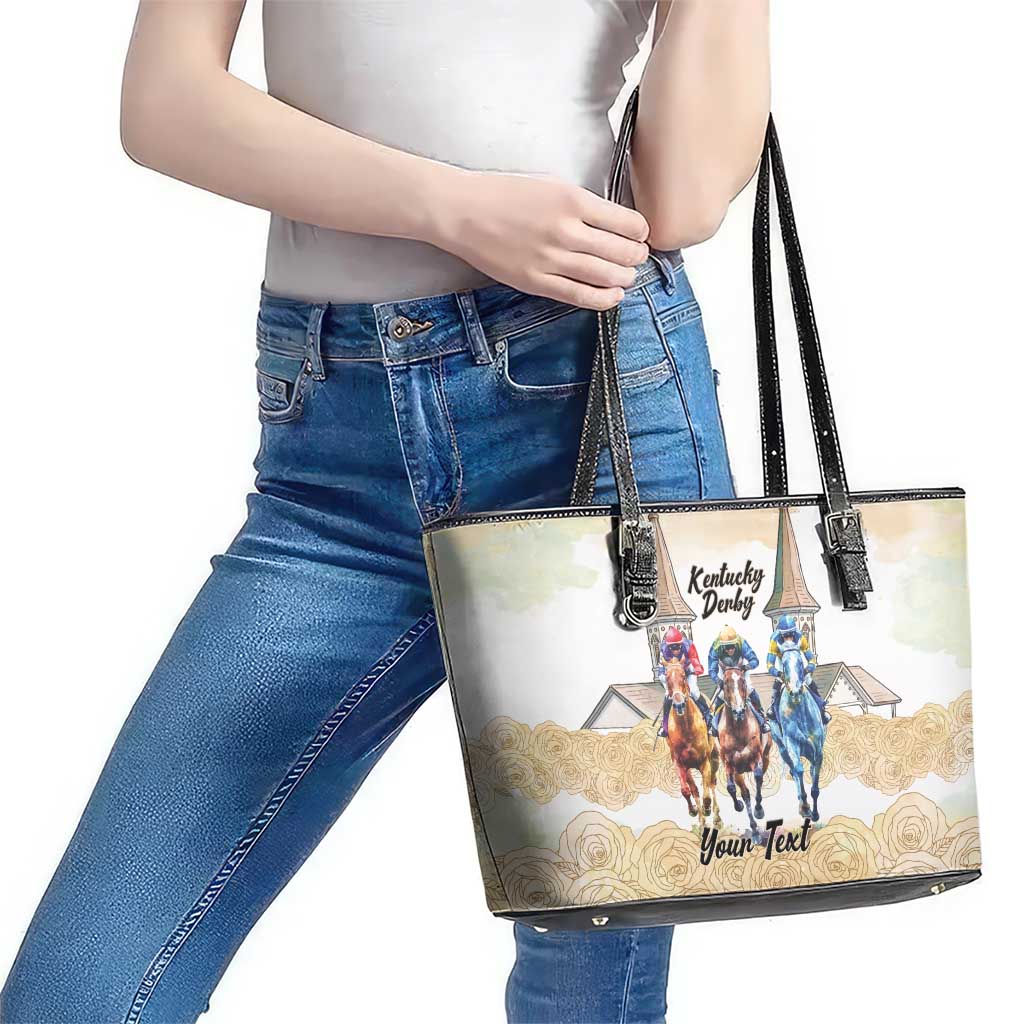 Kentucky Horse Racing Personalized Leather Tote Bag Churchill Downs Roses Pastel Yellow