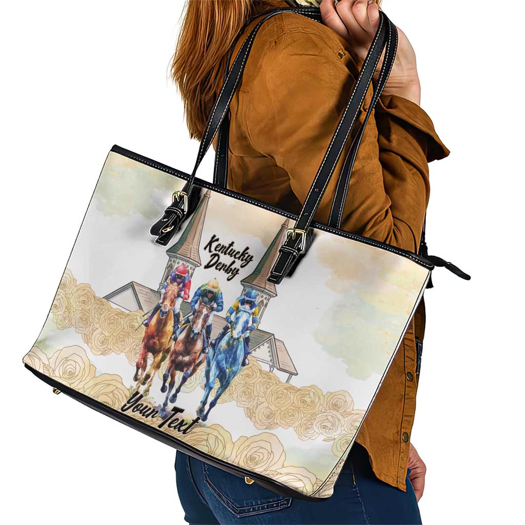 Kentucky Horse Racing Personalized Leather Tote Bag Churchill Downs Roses Pastel Yellow