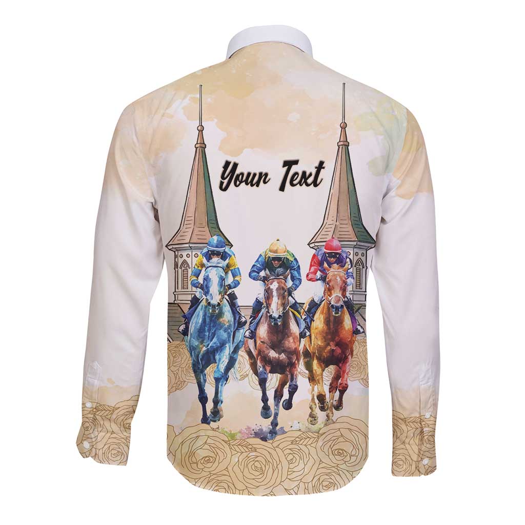 Kentucky Horse Racing Personalized Long Sleeve Button Shirt Churchill Downs Roses Pastel Yellow