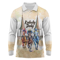 Kentucky Horse Racing Personalized Long Sleeve Polo Shirt Churchill Downs Roses Pastel Yellow