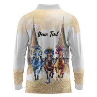 Kentucky Horse Racing Personalized Long Sleeve Polo Shirt Churchill Downs Roses Pastel Yellow