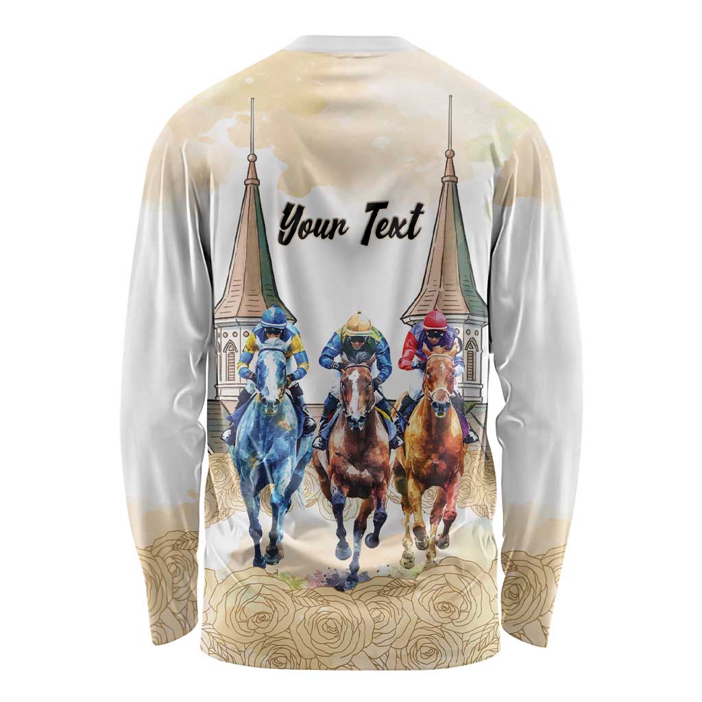 Kentucky Horse Racing Personalized Long Sleeve Shirt Churchill Downs Roses Pastel Yellow