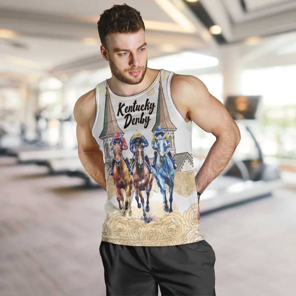 Kentucky Horse Racing Personalized Men Tank Top Churchill Downs Roses Pastel Yellow