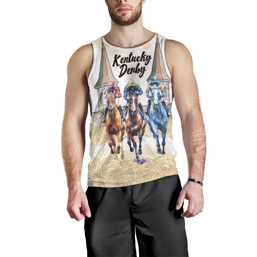 Kentucky Horse Racing Personalized Men Tank Top Churchill Downs Roses Pastel Yellow