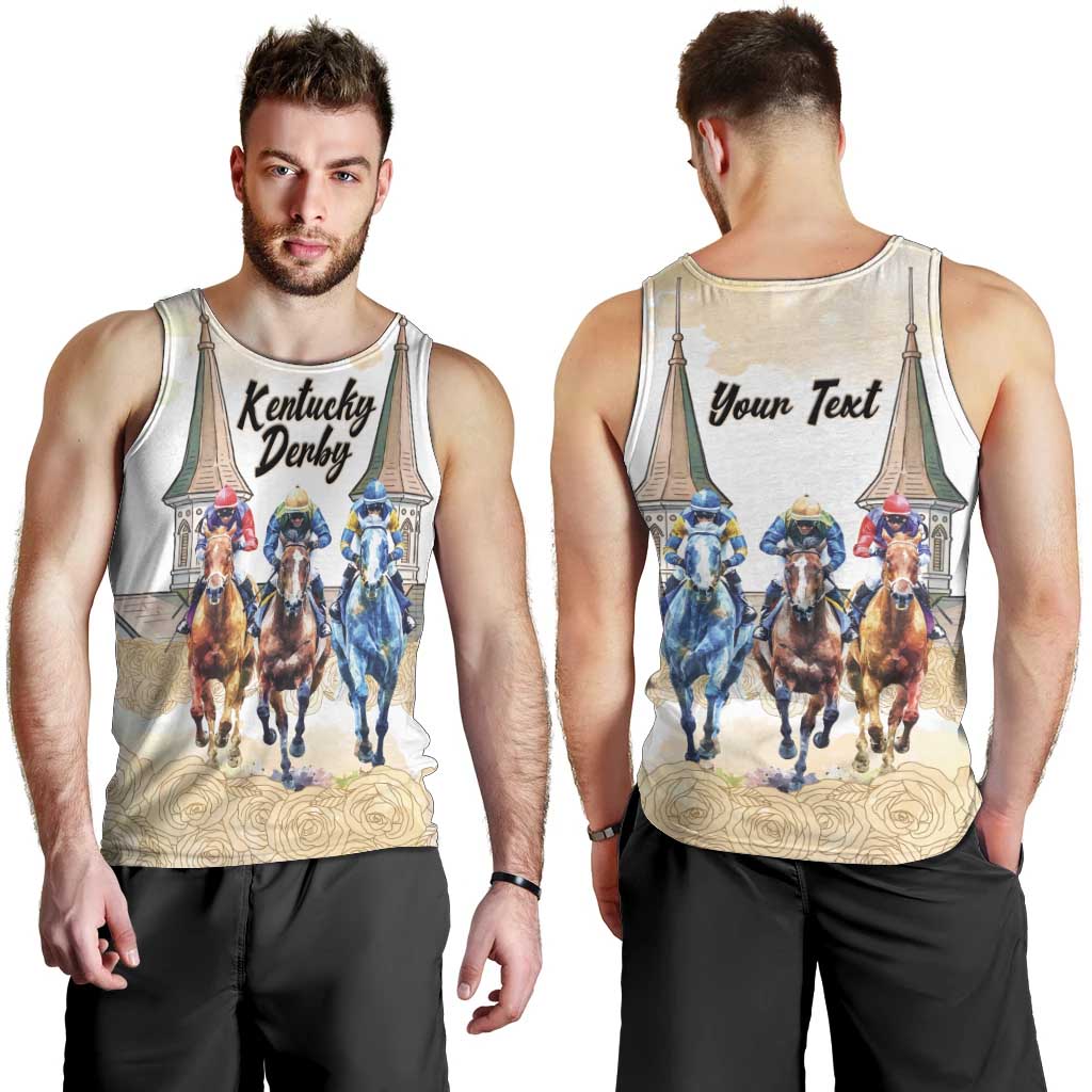 Kentucky Horse Racing Personalized Men Tank Top Churchill Downs Roses Pastel Yellow