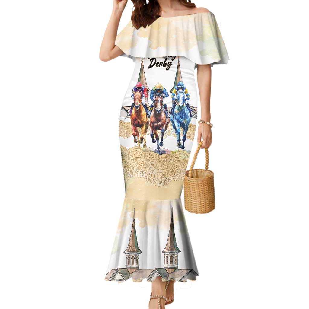 Kentucky Horse Racing Personalized Mermaid Dress Churchill Downs Roses Pastel Yellow