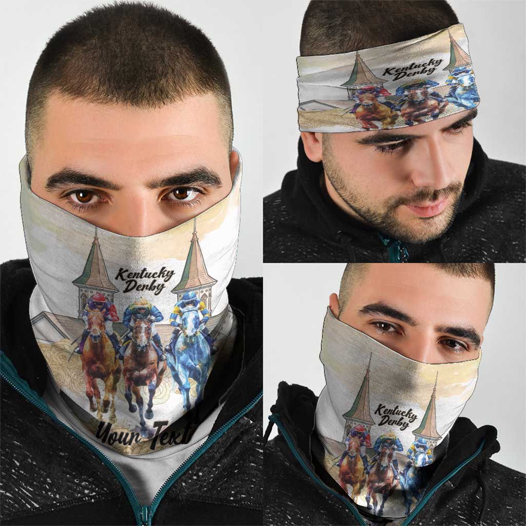 Kentucky Horse Racing Personalized Neck Gaiter Churchill Downs Roses Pastel Yellow