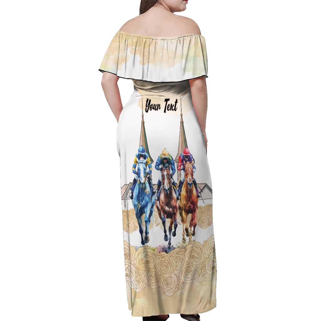 Kentucky Horse Racing Personalized Off Shoulder Maxi Dress Churchill Downs Roses Pastel Yellow