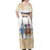 Kentucky Horse Racing Personalized Off Shoulder Maxi Dress Churchill Downs Roses Pastel Yellow