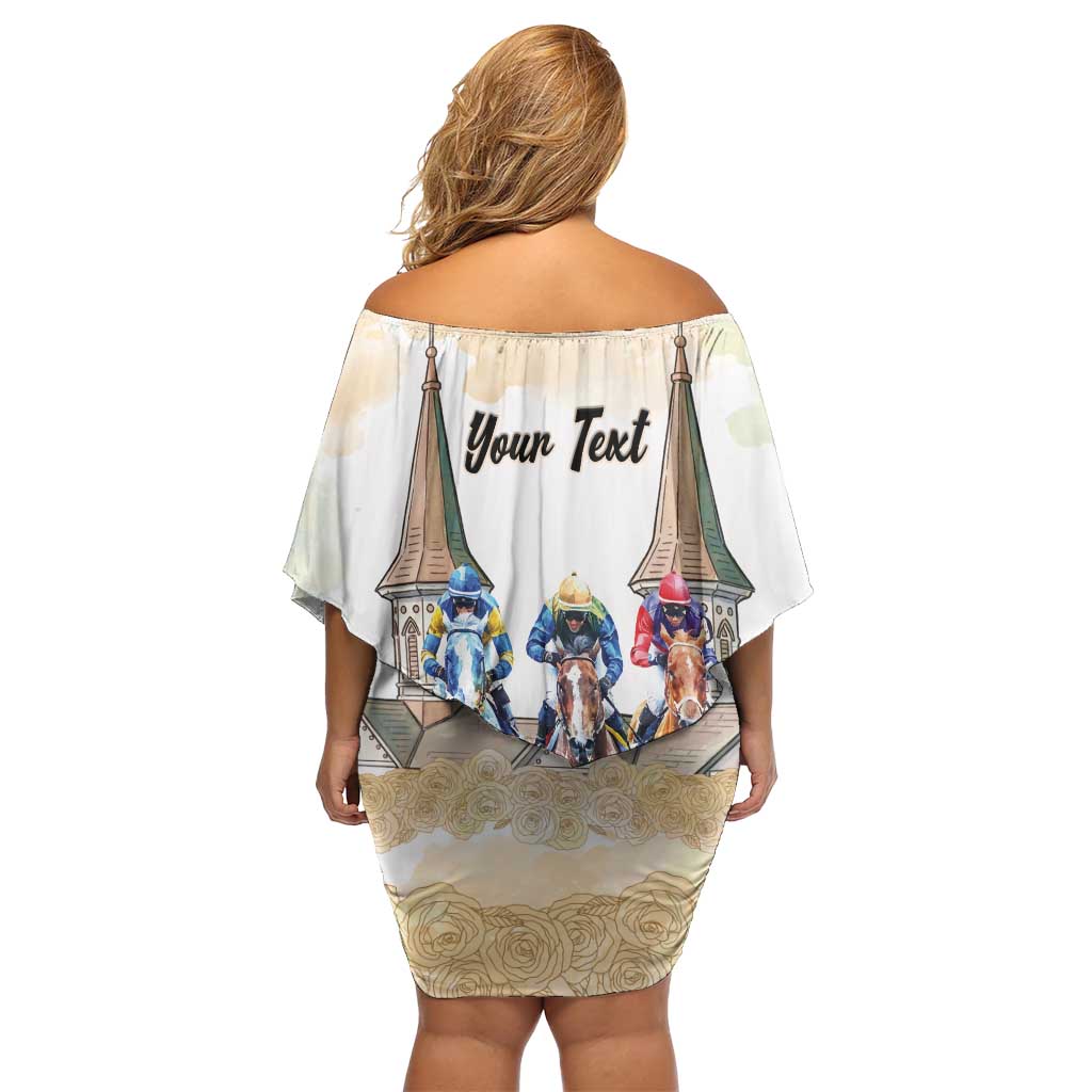 Kentucky Horse Racing Personalized Off Shoulder Short Dress Churchill Downs Roses Pastel Yellow
