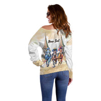 Kentucky Horse Racing Personalized Off Shoulder Sweater Churchill Downs Roses Pastel Yellow
