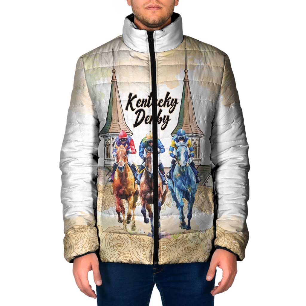 Kentucky Horse Racing Personalized Padded Jacket Churchill Downs Roses Pastel Yellow