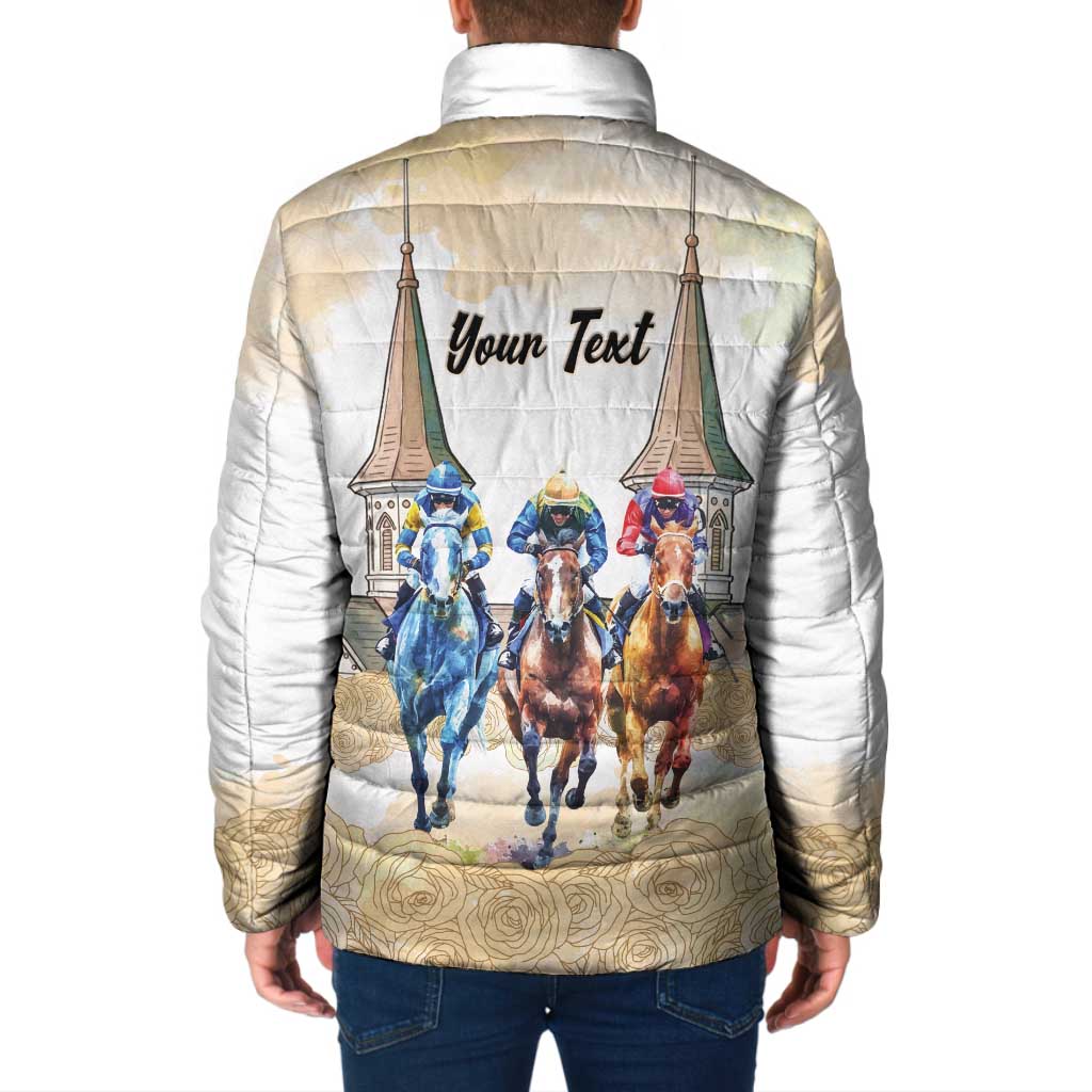 Kentucky Horse Racing Personalized Padded Jacket Churchill Downs Roses Pastel Yellow