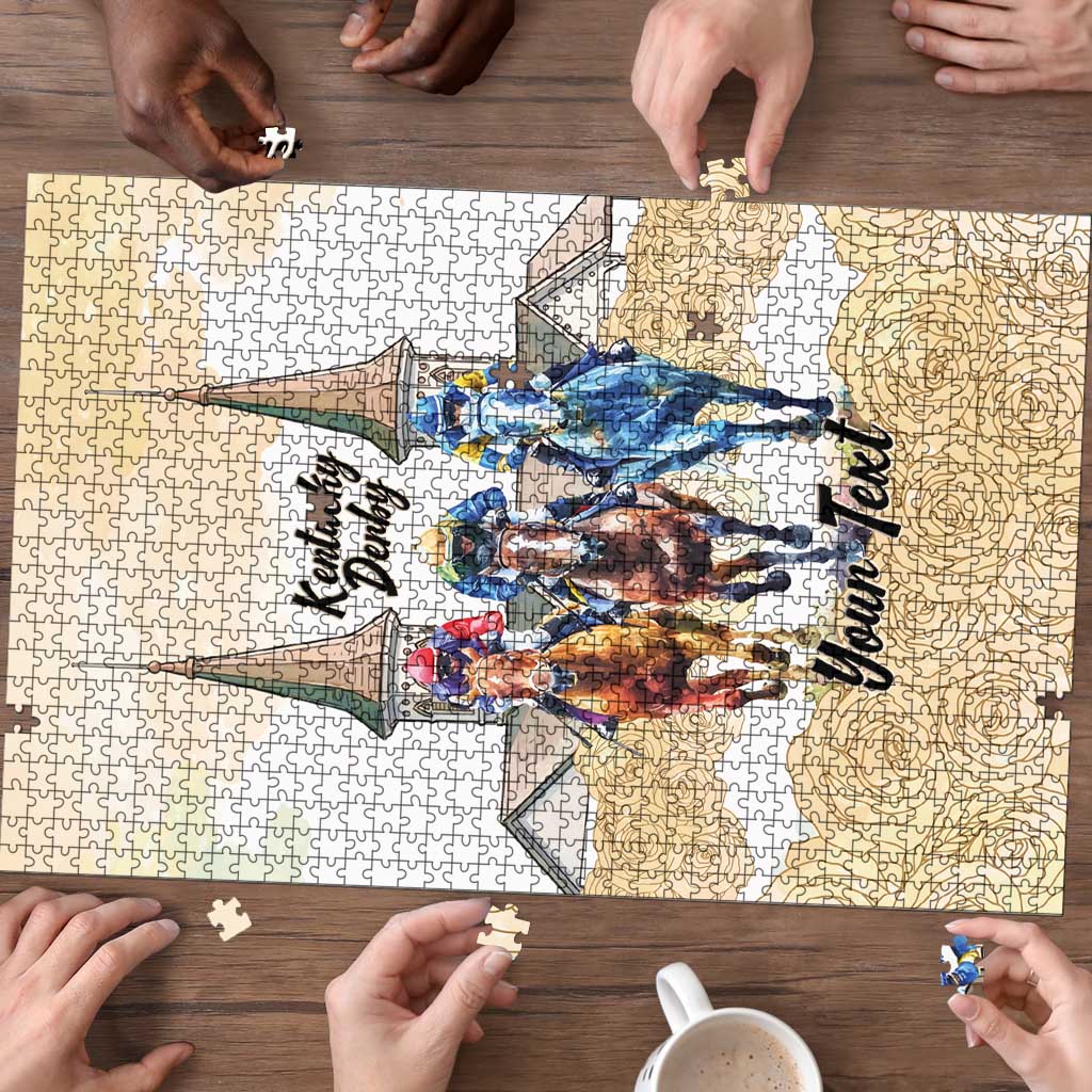 Kentucky Horse Racing Personalized Puzzle Churchill Downs Roses Pastel Yellow