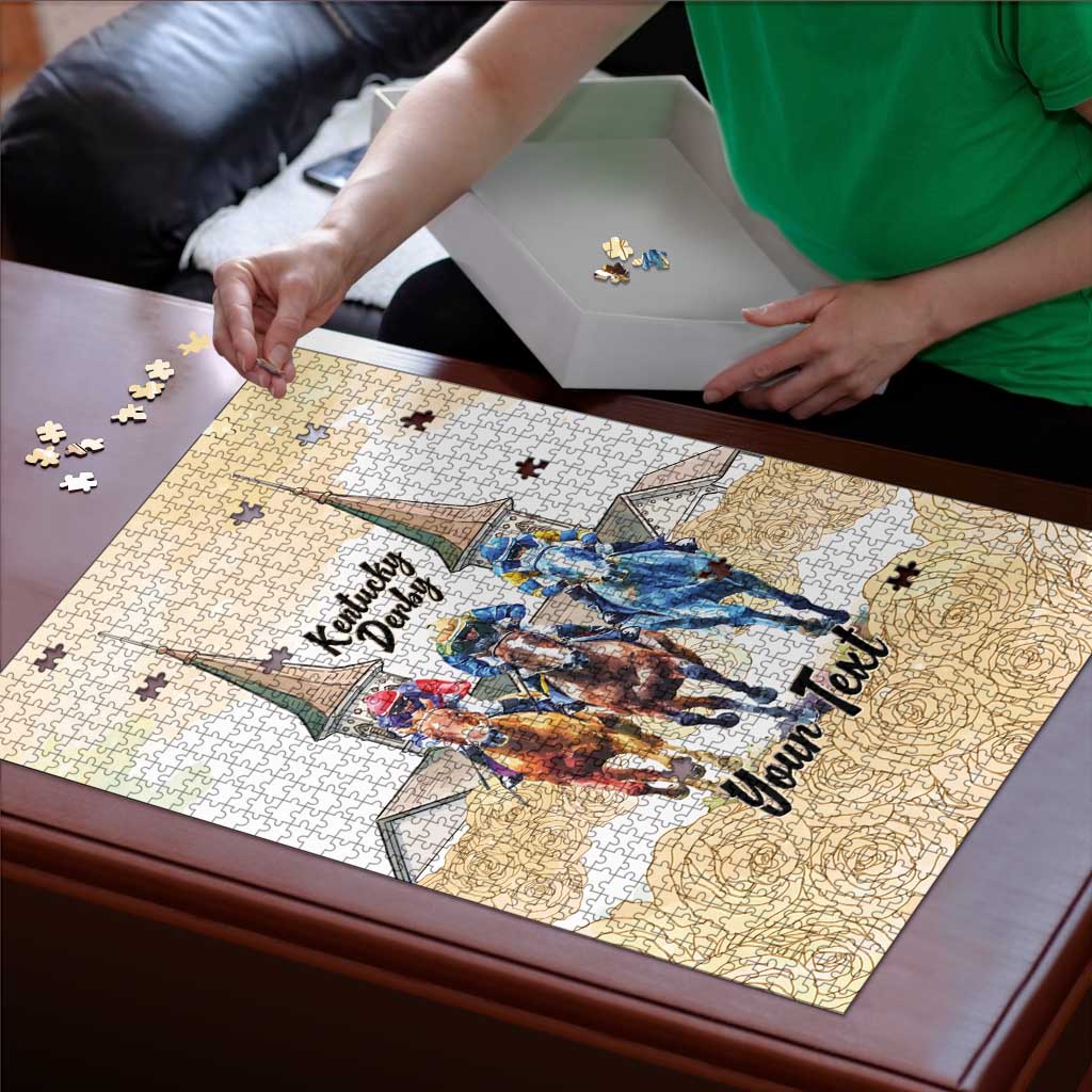 Kentucky Horse Racing Personalized Puzzle Churchill Downs Roses Pastel Yellow