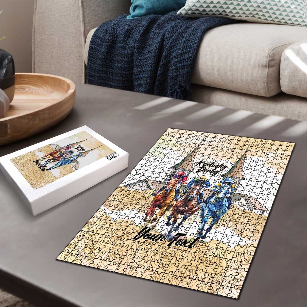 Kentucky Horse Racing Personalized Puzzle Churchill Downs Roses Pastel Yellow