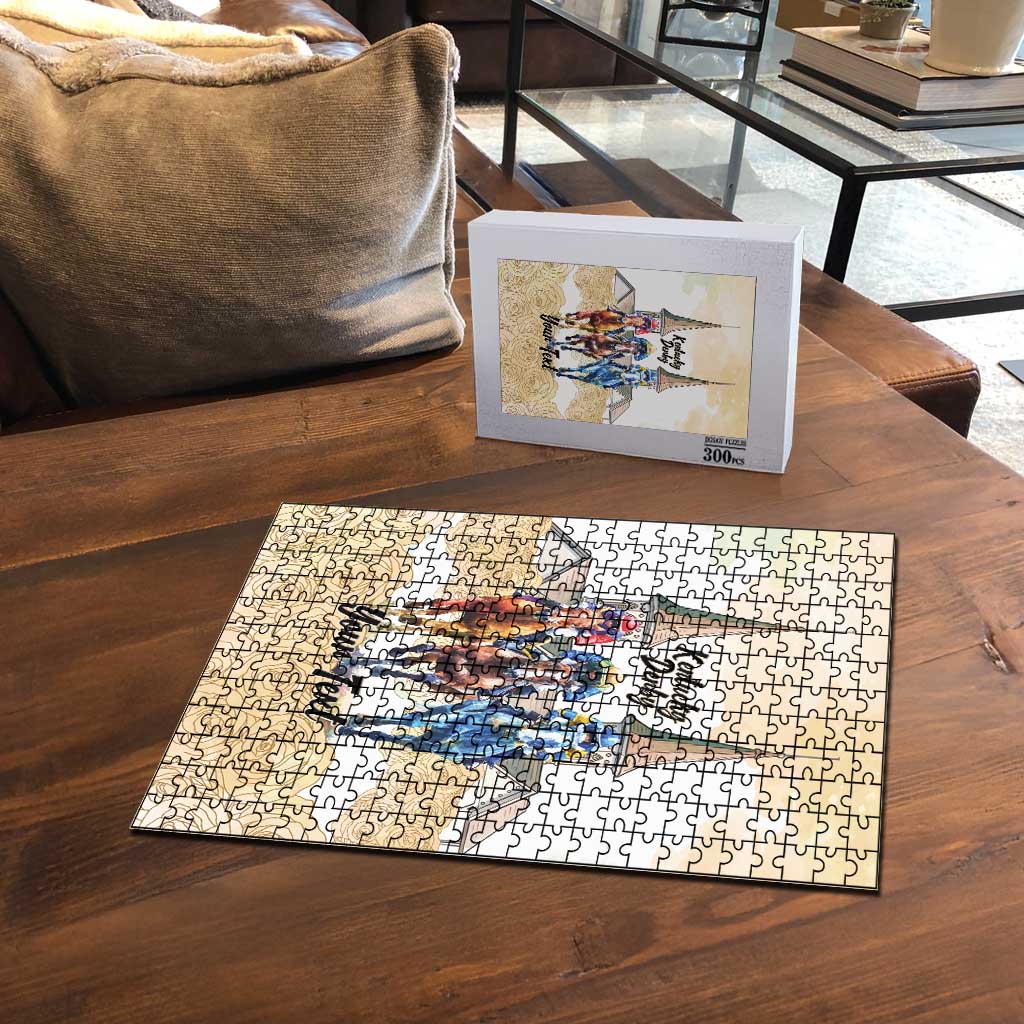 Kentucky Horse Racing Personalized Puzzle Churchill Downs Roses Pastel Yellow