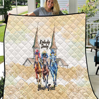 Kentucky Horse Racing Personalized Quilt Churchill Downs Roses Pastel Yellow