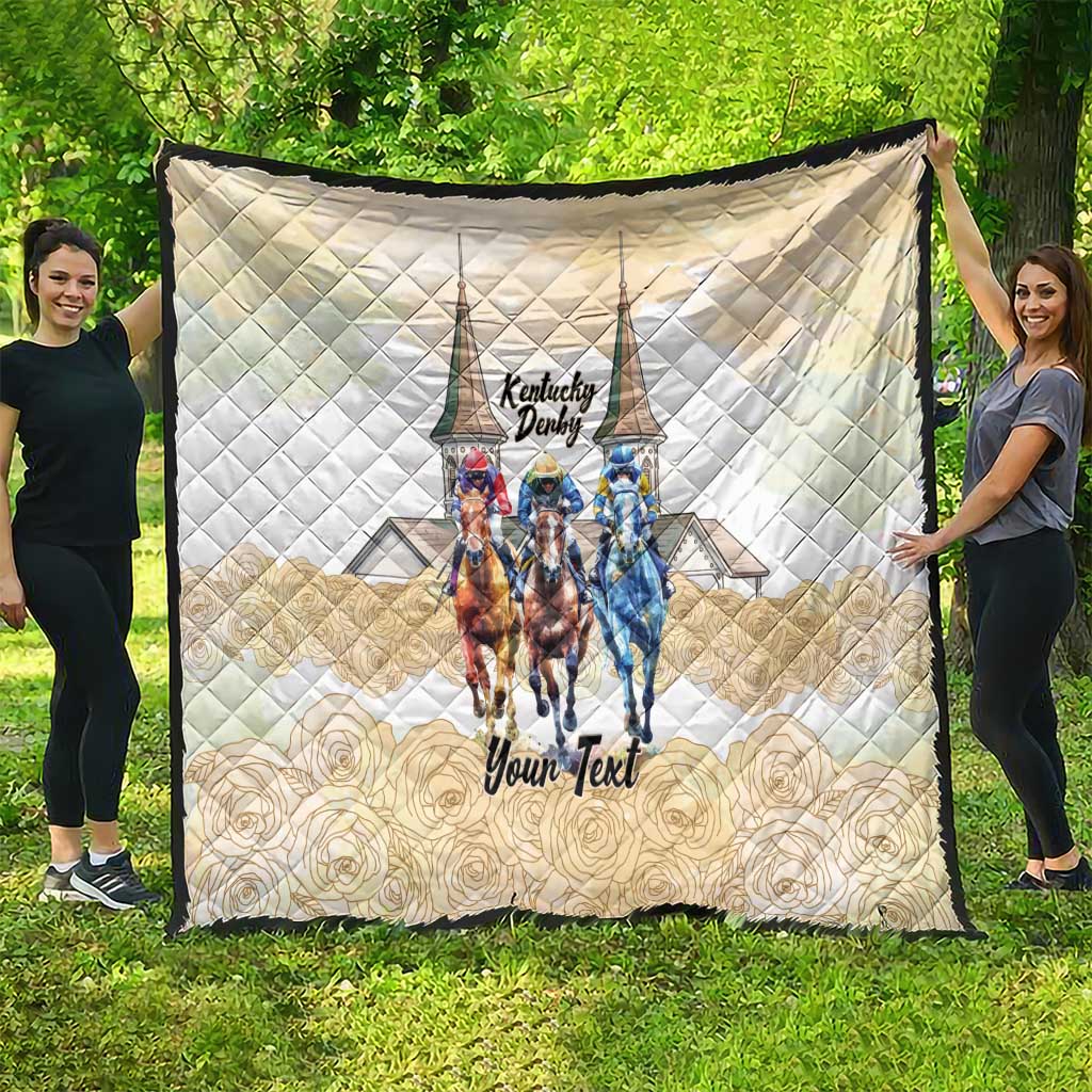 Kentucky Horse Racing Personalized Quilt Churchill Downs Roses Pastel Yellow