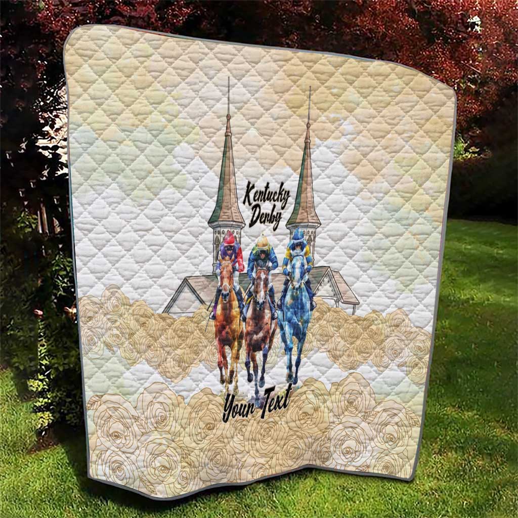 Kentucky Horse Racing Personalized Quilt Churchill Downs Roses Pastel Yellow