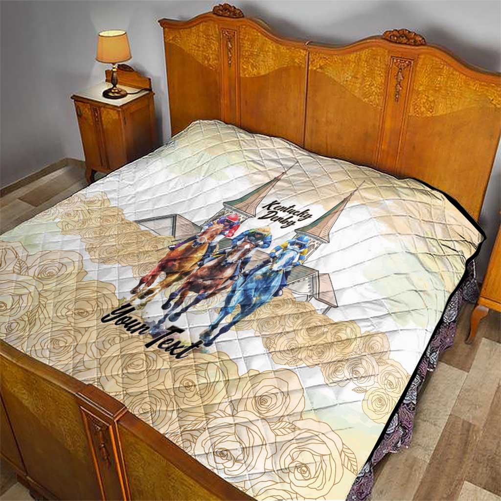 Kentucky Horse Racing Personalized Quilt Churchill Downs Roses Pastel Yellow