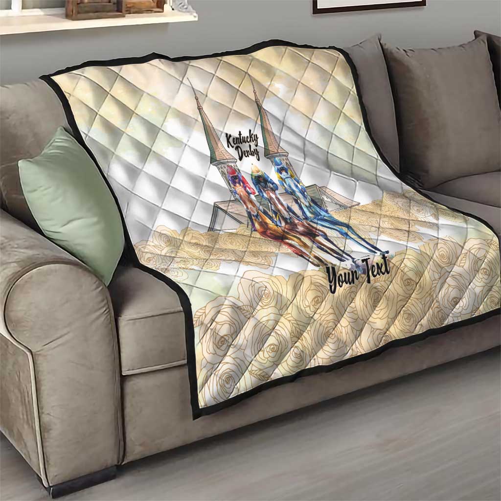 Kentucky Horse Racing Personalized Quilt Churchill Downs Roses Pastel Yellow