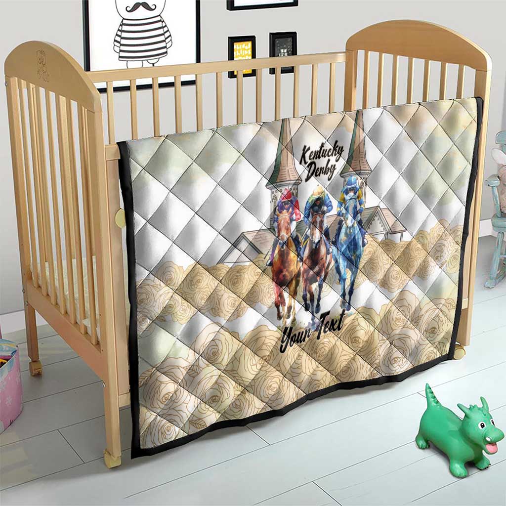Kentucky Horse Racing Personalized Quilt Churchill Downs Roses Pastel Yellow