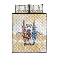 Kentucky Horse Racing Personalized Quilt Bed Set Churchill Downs Roses Pastel Yellow