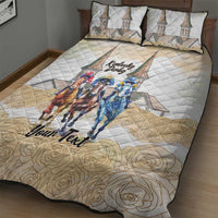 Kentucky Horse Racing Personalized Quilt Bed Set Churchill Downs Roses Pastel Yellow