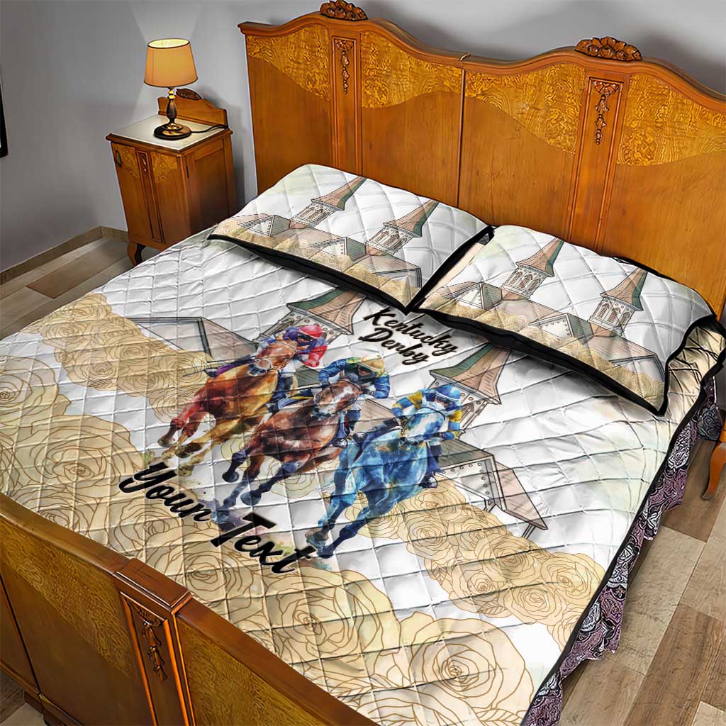 Kentucky Horse Racing Personalized Quilt Bed Set Churchill Downs Roses Pastel Yellow
