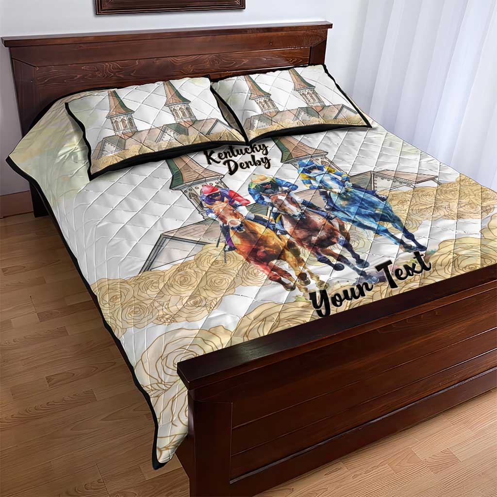 Kentucky Horse Racing Personalized Quilt Bed Set Churchill Downs Roses Pastel Yellow